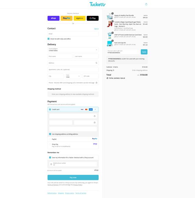 Tucketts checkout page showing Tucketts discount code box | Screenshot taken by SimplyCodes community member on Sep 12, 2025