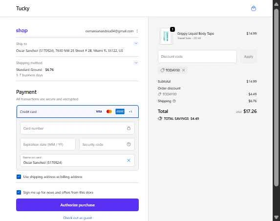 Tucky checkout page showing Tucky promo code box | Screenshot taken by SimplyCodes community member on Jan 15, 2026