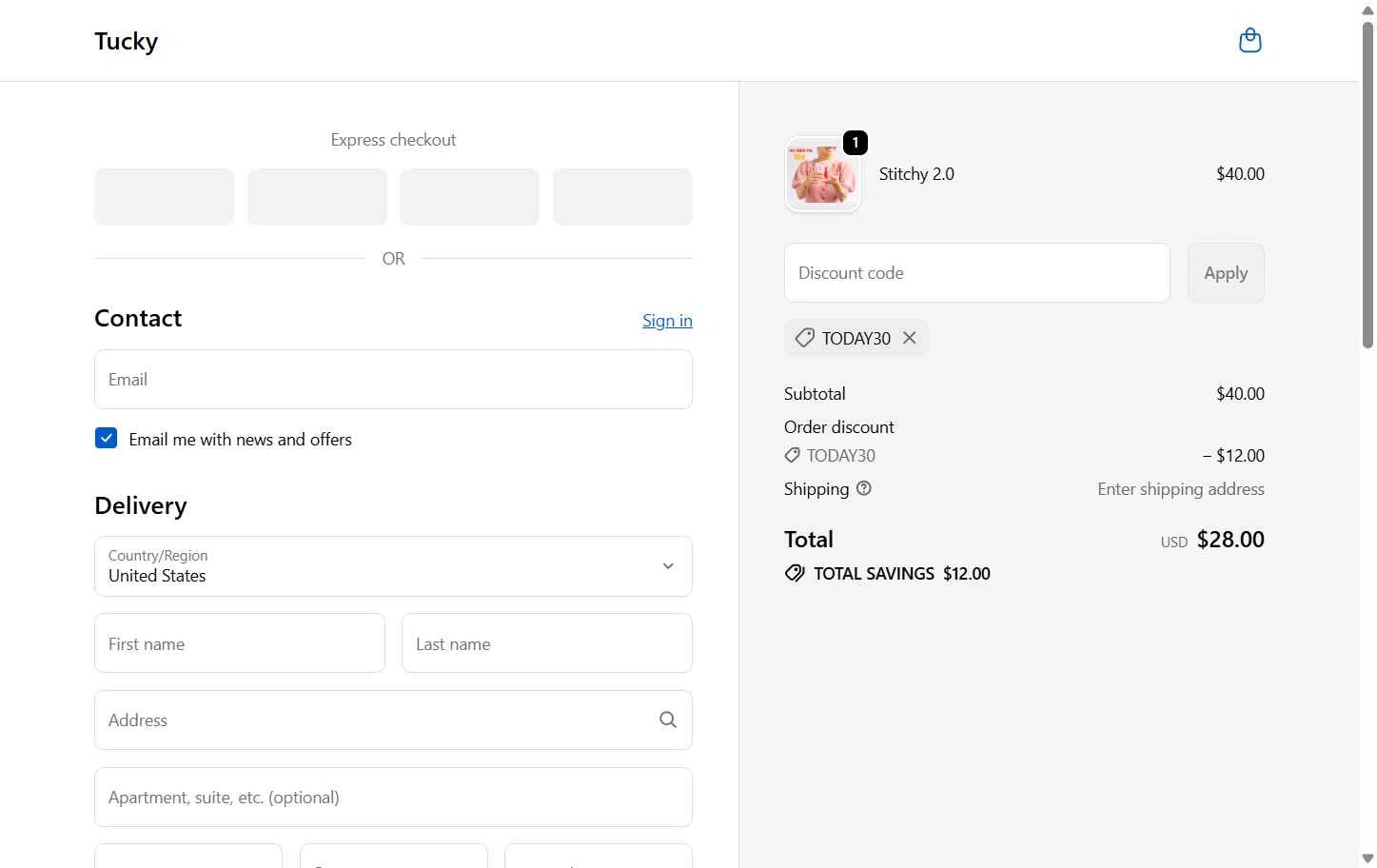 Tucky checkout page showing Tucky promo code box | Screenshot taken by SimplyCodes community member on Oct 20, 2025