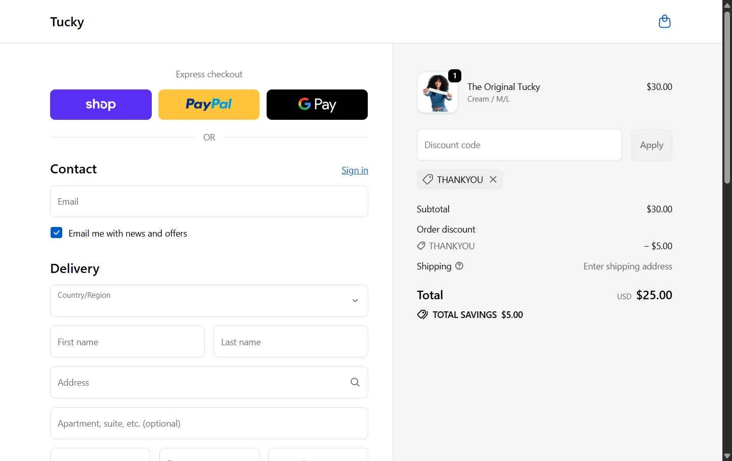 Tucky checkout page showing Tucky promo code box | Screenshot taken by SimplyCodes community member on Sep 18, 2025