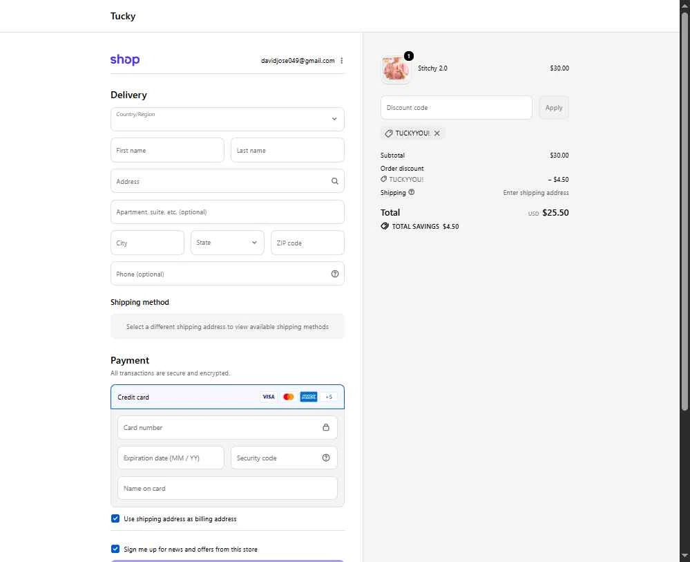 Tucky checkout page showing Tucky promo code box | Screenshot taken by SimplyCodes community member on Jan 15, 2026