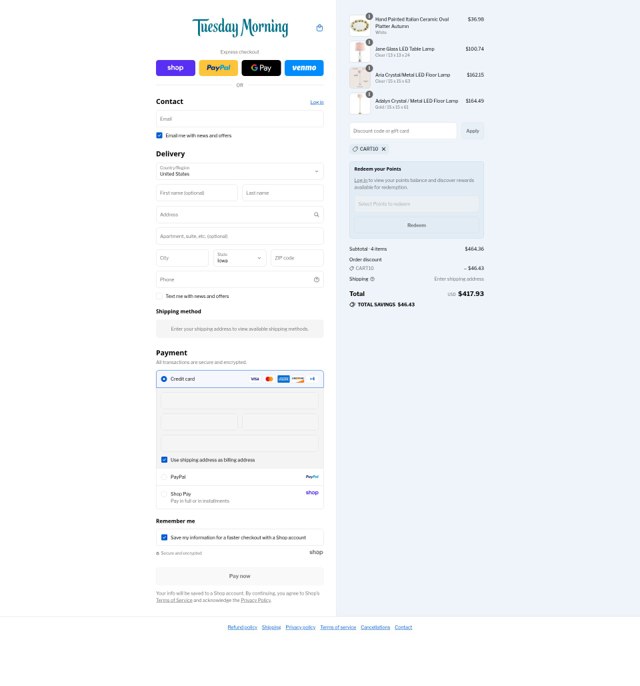 Tuesday Morning checkout page showing Tuesday Morning discount code box | Screenshot taken by SimplyCodes community member on Sep 3, 2025