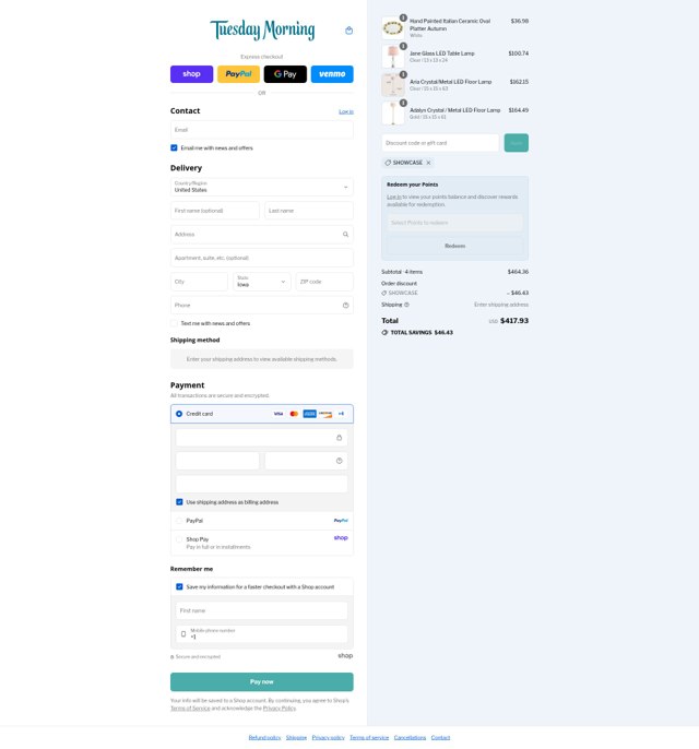 Tuesday Morning checkout page showing Tuesday Morning discount code box | Screenshot taken by SimplyCodes community member on Sep 3, 2025