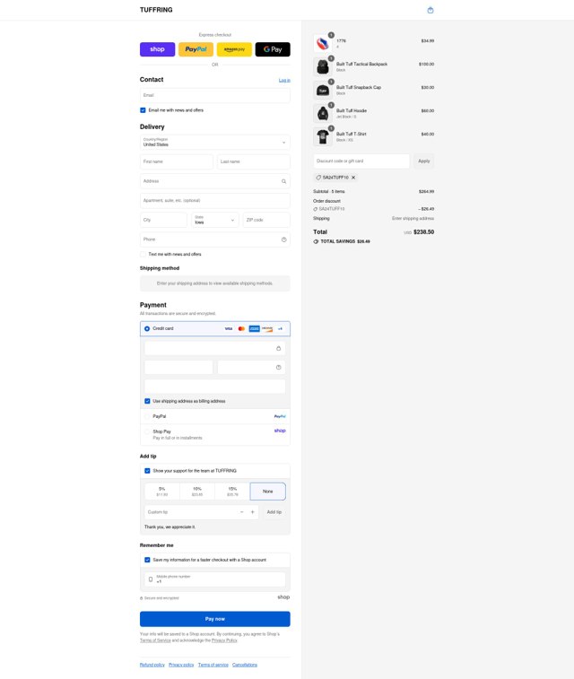 Tuff Ring checkout page showing Tuff Ring discount code box | Screenshot taken by SimplyCodes community member on Aug 31, 2025