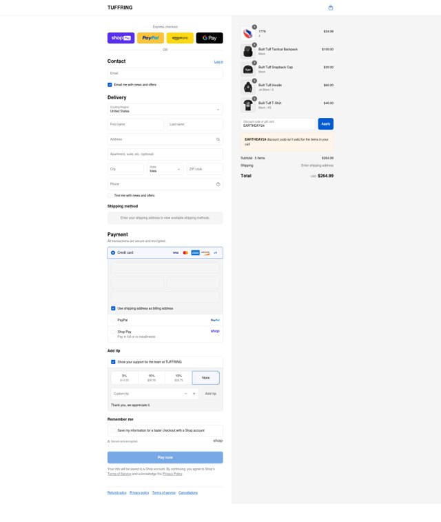 Tuff Ring checkout page showing Tuff Ring discount code box | Screenshot taken by SimplyCodes community member on Aug 27, 2025