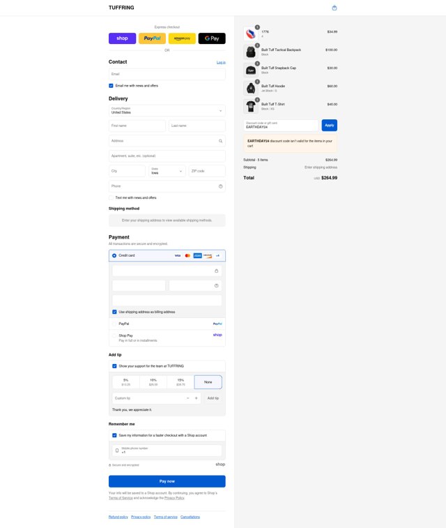 Tuff Ring checkout page showing Tuff Ring discount code box | Screenshot taken by SimplyCodes community member on Aug 31, 2025