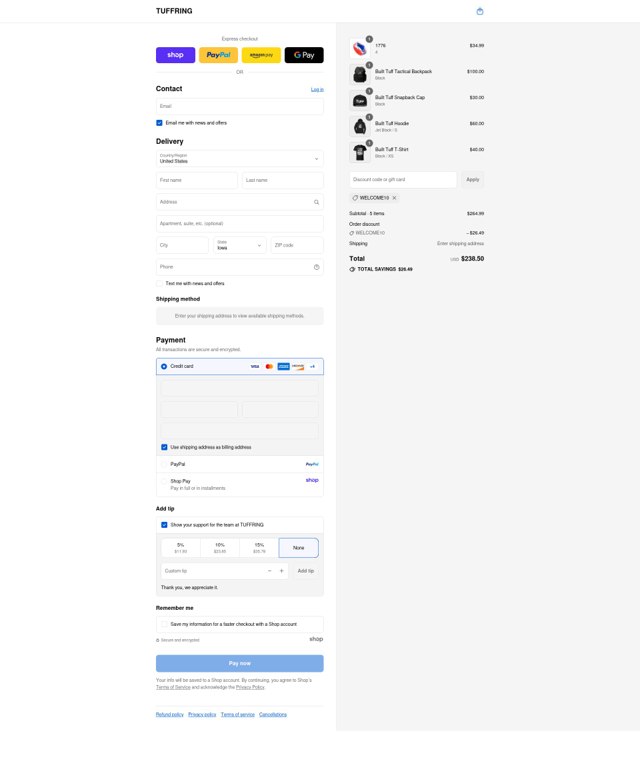 Tuff Ring checkout page showing Tuff Ring discount code box | Screenshot taken by SimplyCodes community member on Sep 4, 2025