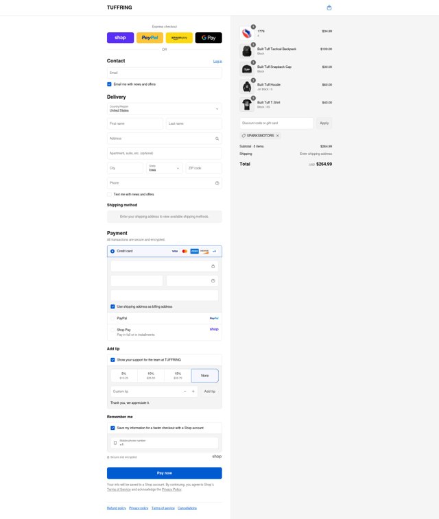 Tuff Ring checkout page showing Tuff Ring discount code box | Screenshot taken by SimplyCodes community member on Aug 31, 2025