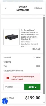 Tuffy Security Products coupon verification screenshot