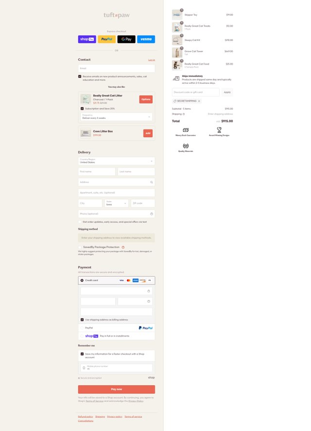 Tuft + Paw checkout page showing Tuft + Paw discount code box | Screenshot taken by SimplyCodes community member on Jul 29, 2025
