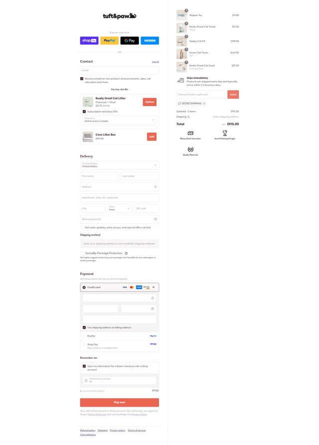 Tuft + Paw checkout page showing Tuft + Paw discount code box | Screenshot taken by SimplyCodes community member on Aug 28, 2025