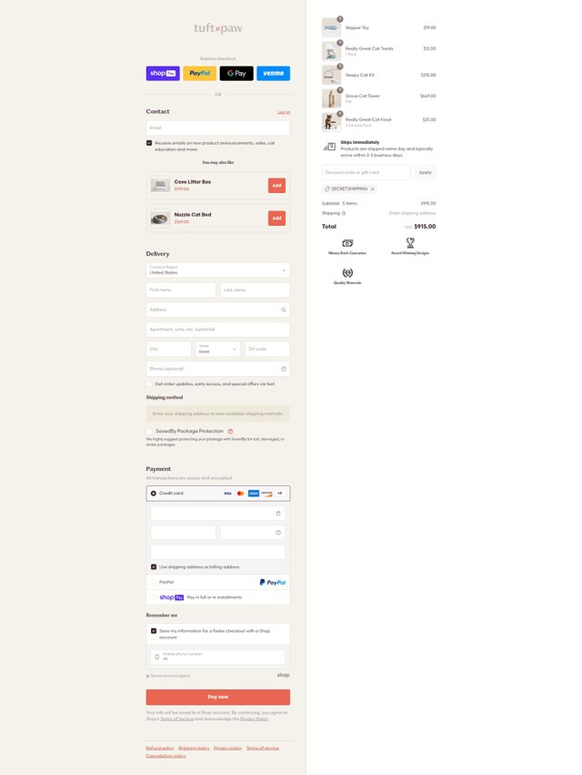 Tuft + Paw checkout page showing Tuft + Paw discount code box | Screenshot taken by SimplyCodes community member on Jul 25, 2025