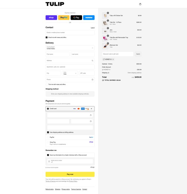 Tulip checkout page showing Tulip promo code box | Screenshot taken by SimplyCodes community member on Sep 7, 2025