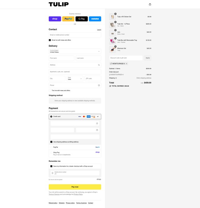 Tulip checkout page showing Tulip promo code box | Screenshot taken by SimplyCodes community member on Sep 7, 2025