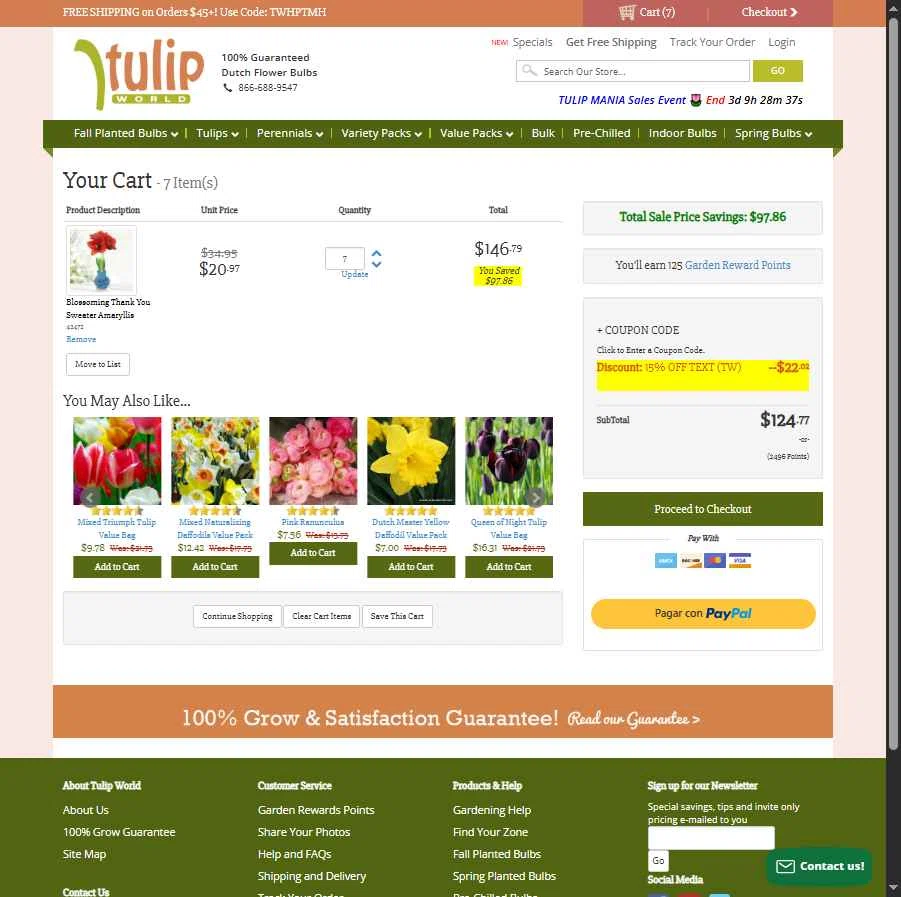 Tulip World checkout page showing Tulip World coupon code box | Screenshot taken by SimplyCodes community member on Nov 11, 2025