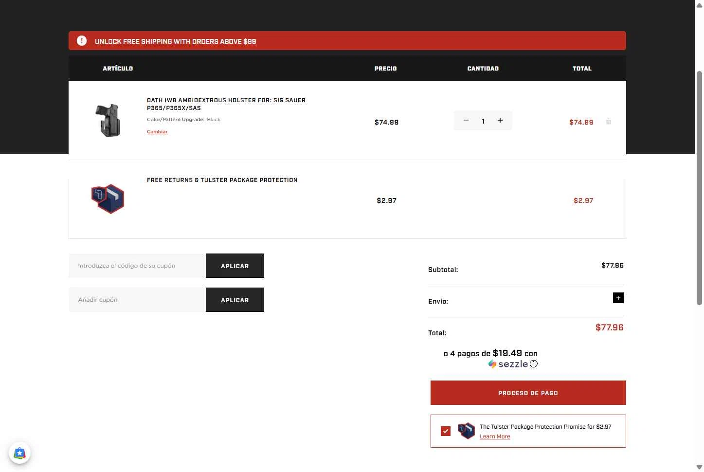Tulster checkout page showing Tulster coupon code box | Screenshot taken by SimplyCodes community member on Feb 9, 2026
