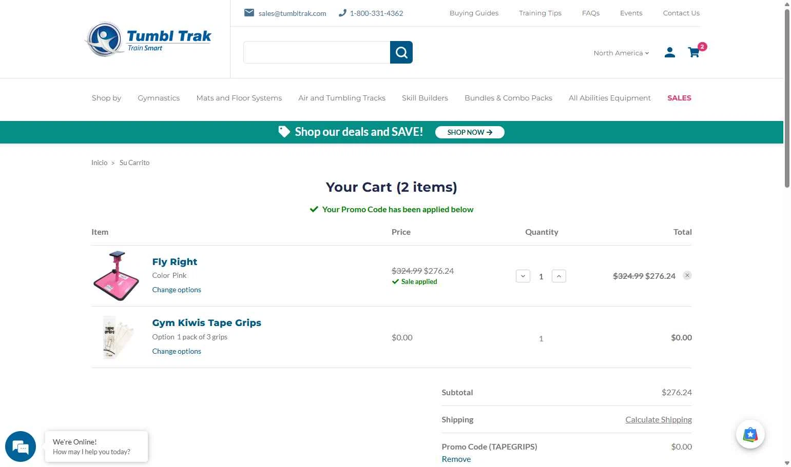 Tumbl Trak checkout page showing Tumbl Trak promo code box | Screenshot taken by SimplyCodes community member on Jan 12, 2026