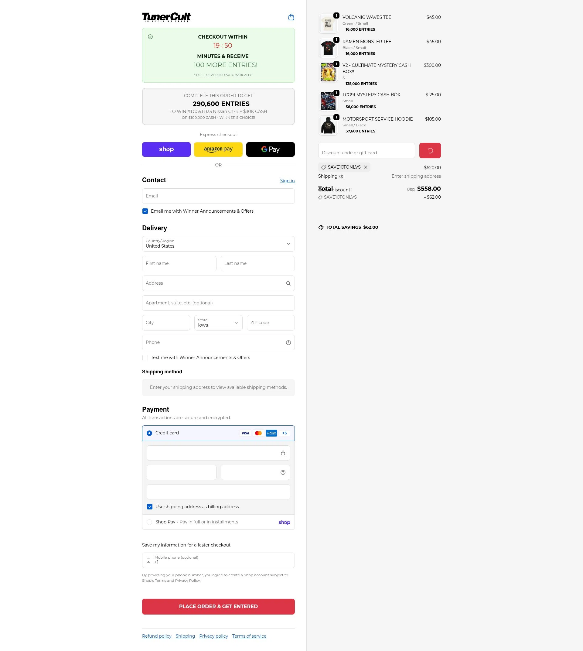 Tuner Cult checkout page showing Tuner Cult promo code box | Screenshot taken by SimplyCodes community member on Feb 5, 2026