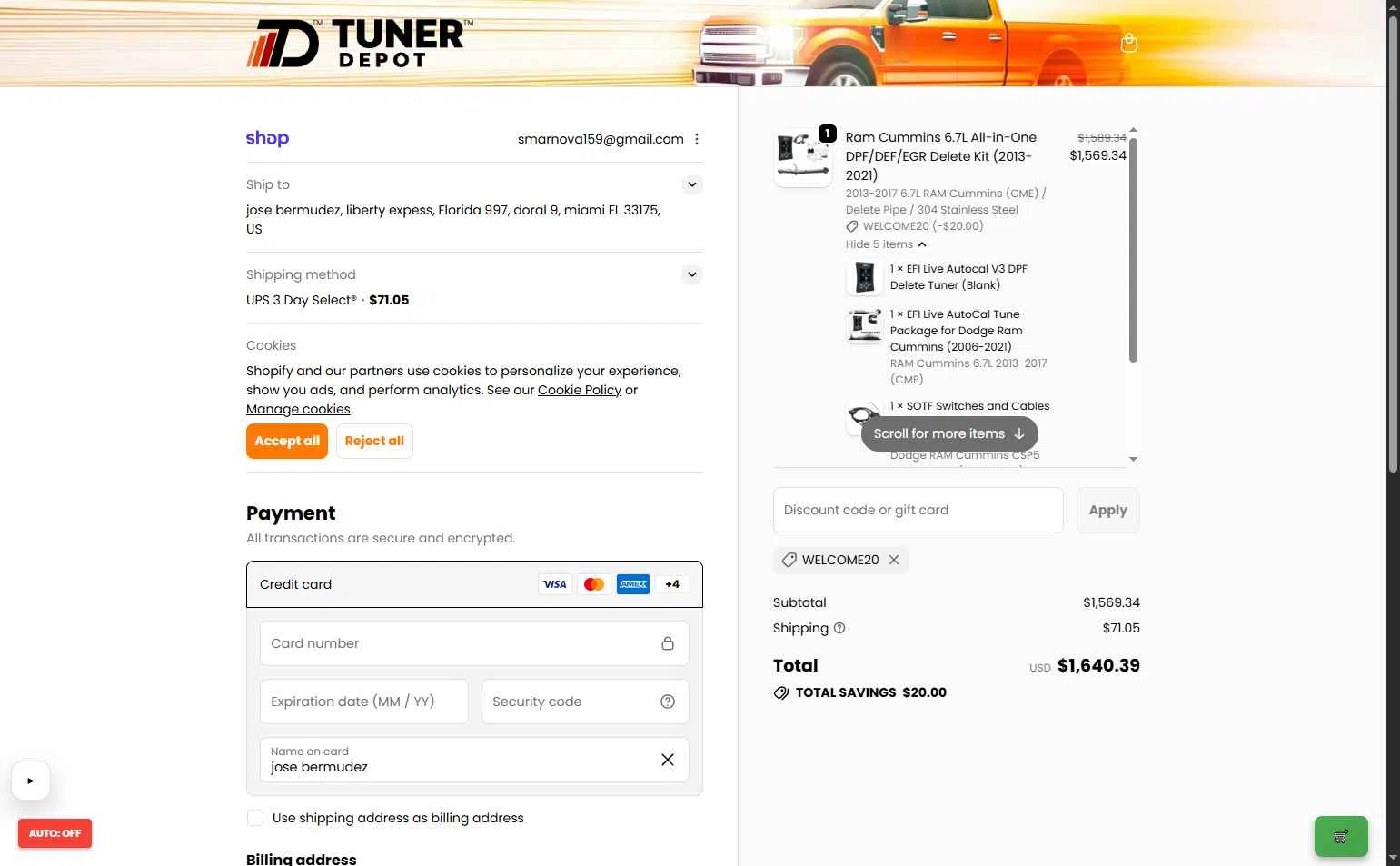 Tuner Depot checkout page showing Tuner Depot discount code box | Screenshot taken by SimplyCodes community member on Feb 19, 2026