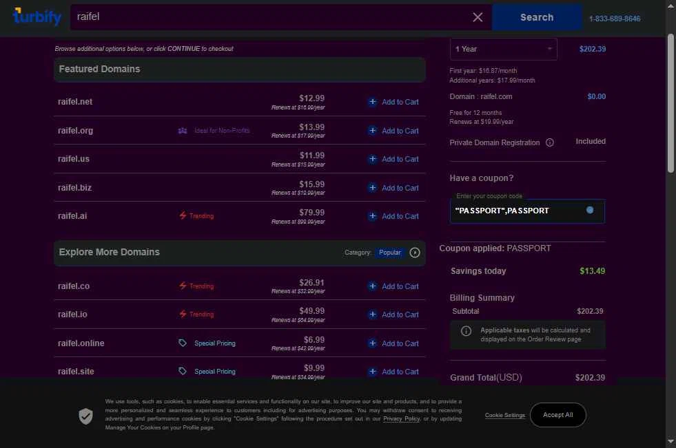 Turbify checkout page showing Turbify coupon code box | Screenshot taken by SimplyCodes community member on Aug 4, 2025