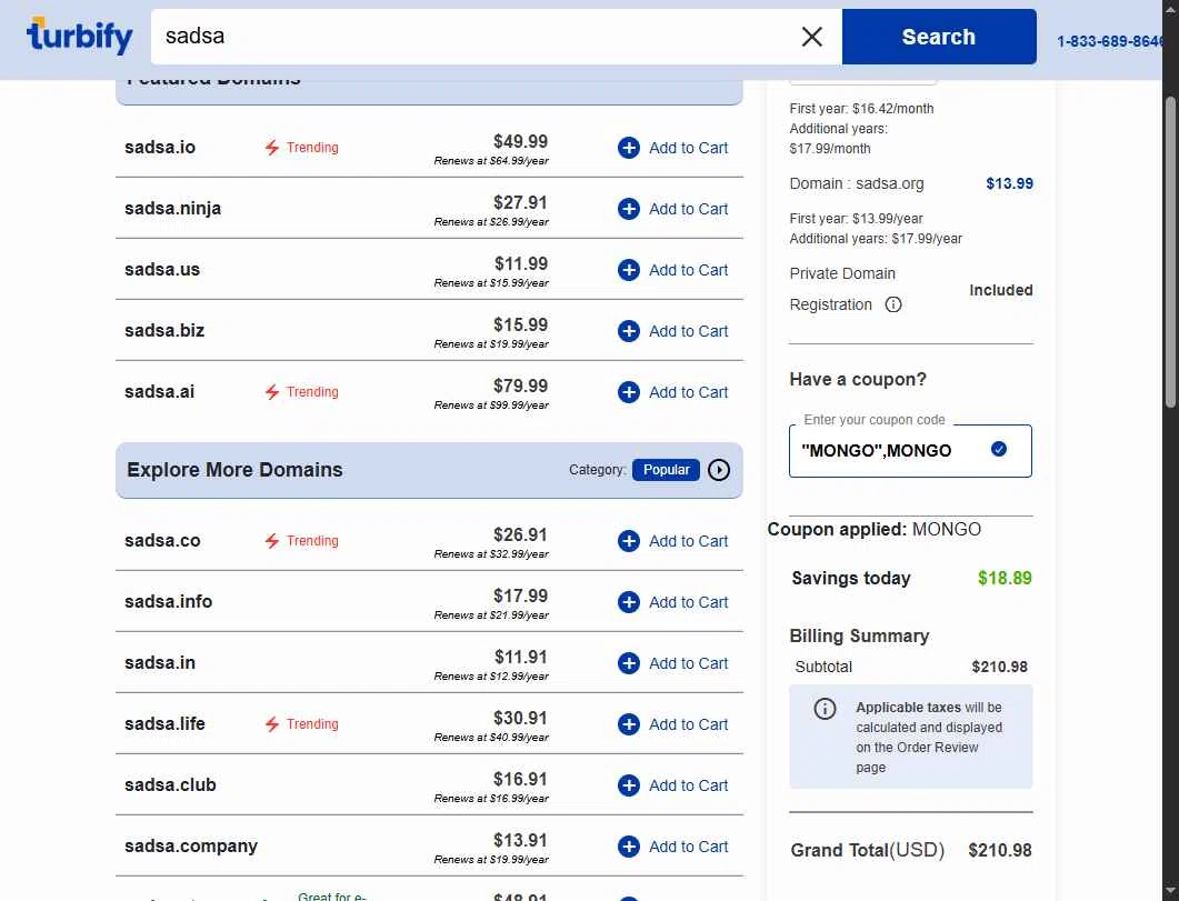 Turbify checkout page showing Turbify coupon code box | Screenshot taken by SimplyCodes community member on Sep 2, 2025