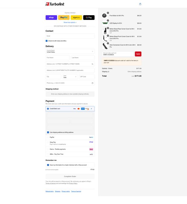 Turboant checkout page showing Turboant discount code box | Screenshot taken by SimplyCodes community member on Sep 2, 2025