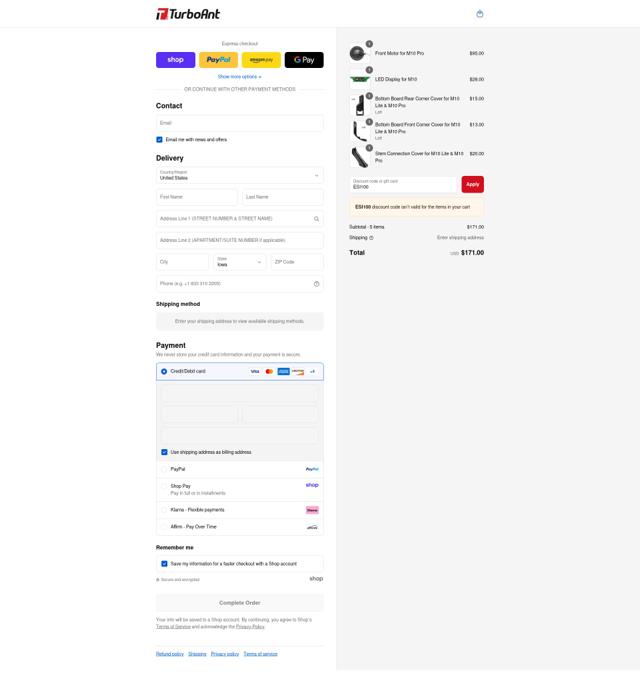 Turboant checkout page showing Turboant discount code box | Screenshot taken by SimplyCodes community member on Sep 6, 2025