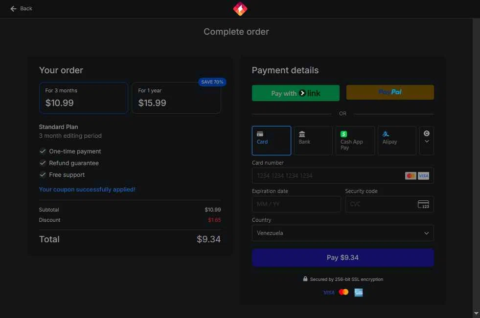 Turbologo checkout page showing Turbologo coupon code box | Screenshot taken by SimplyCodes community member on Jul 21, 2025