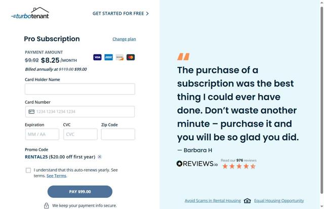 TurboTenant checkout page showing TurboTenant promo code box | Screenshot taken by SimplyCodes community member on Jun 18, 2025