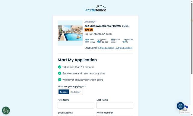 TurboTenant checkout page showing TurboTenant promo code box | Screenshot taken by SimplyCodes community member on Aug 22, 2025