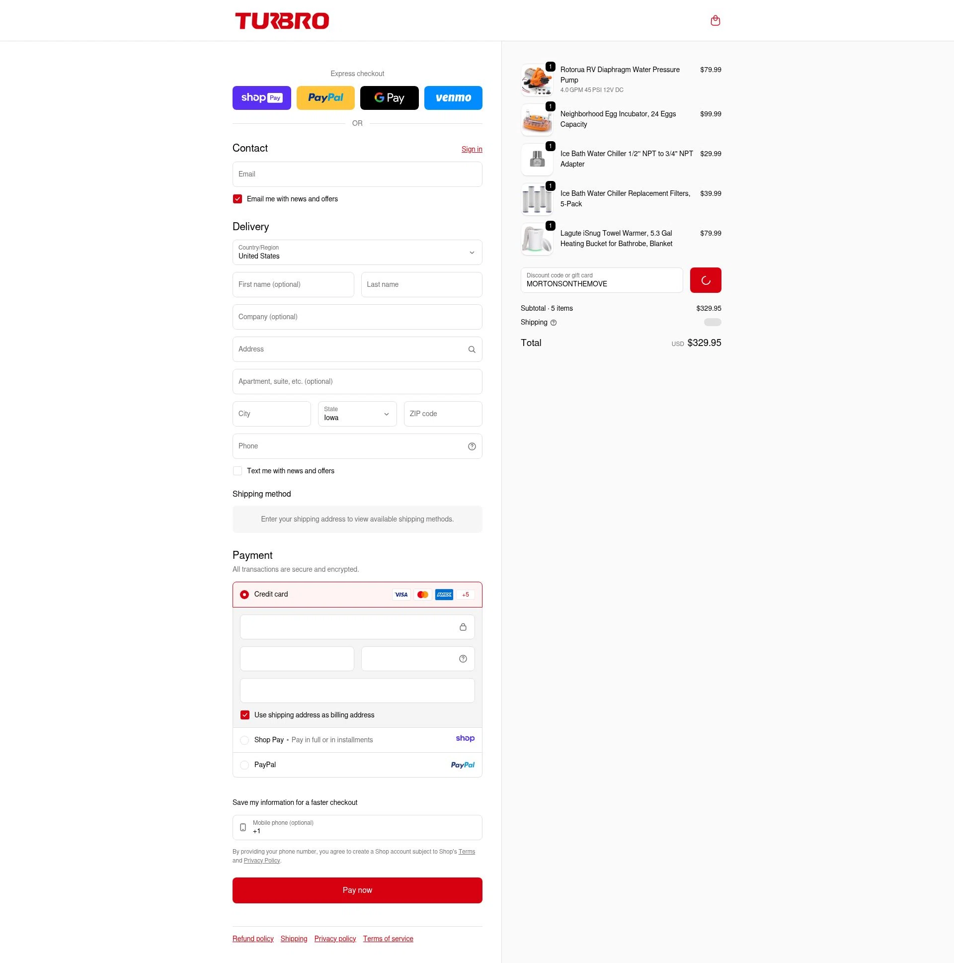 TURBRO checkout page showing TURBRO promo code box | Screenshot taken by SimplyCodes community member on Jan 7, 2026
