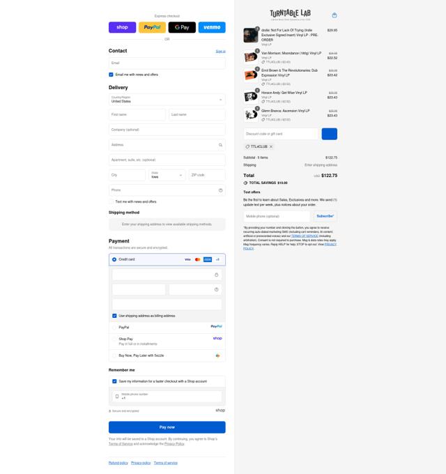 Turntable Lab checkout page showing Turntable Lab discount code box | Screenshot taken by SimplyCodes community member on Sep 12, 2025