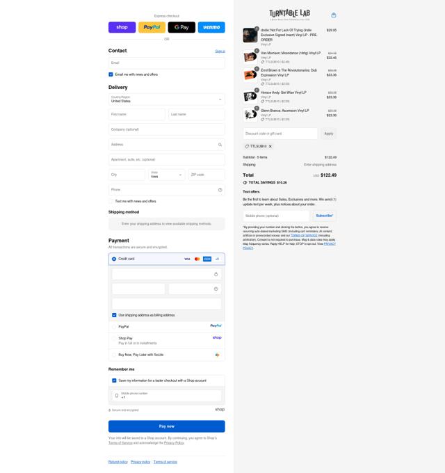 Turntable Lab checkout page showing Turntable Lab discount code box | Screenshot taken by SimplyCodes community member on Sep 12, 2025