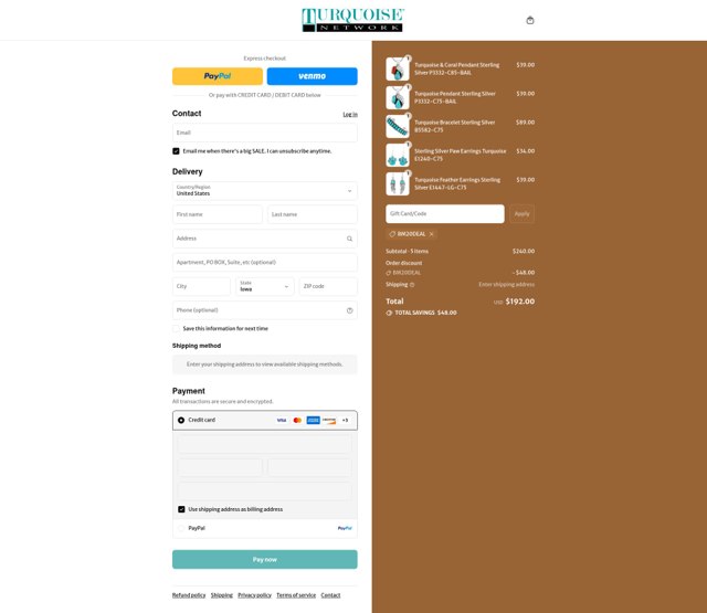 Turquoise Network checkout page showing Turquoise Network promo code box | Screenshot taken by SimplyCodes community member on Sep 3, 2025