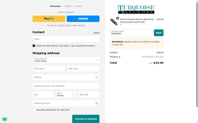 Turquoise Network checkout page showing Turquoise Network promo code box | Screenshot taken by SimplyCodes community member on Aug 2, 2025