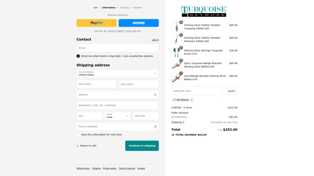 Turquoise Network checkout page showing Turquoise Network promo code box | Screenshot taken by SimplyCodes community member on Aug 2, 2025