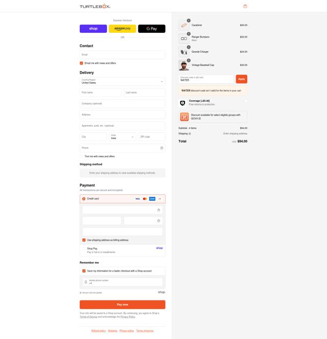 TURTLEBOX checkout page showing TURTLEBOX discount code box | Screenshot taken by SimplyCodes community member on Sep 10, 2025