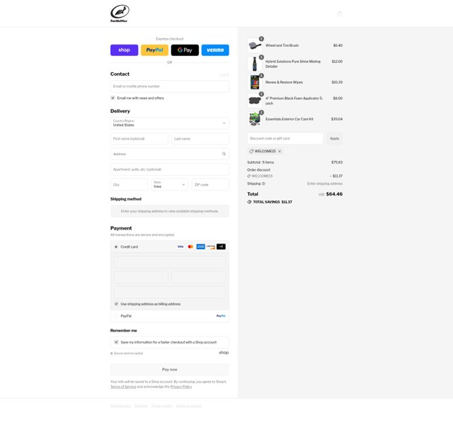 Turtle Wax checkout page showing Turtle Wax discount code box | Screenshot taken by SimplyCodes community member on Aug 28, 2025