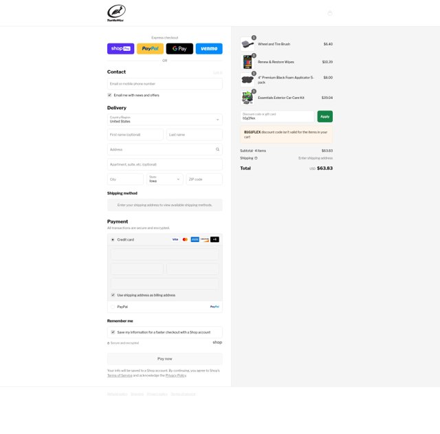 Turtle Wax checkout page showing Turtle Wax discount code box | Screenshot taken by SimplyCodes community member on Aug 24, 2025