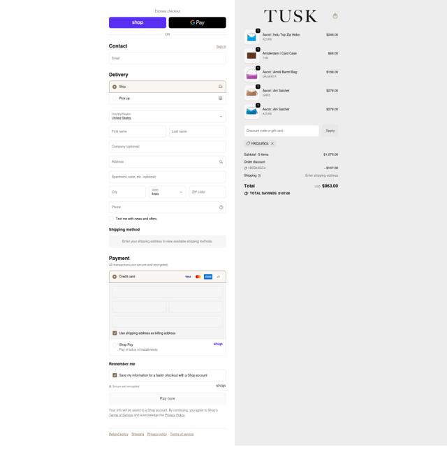Tusk checkout page showing Tusk discount code box | Screenshot taken by SimplyCodes community member on Sep 18, 2025