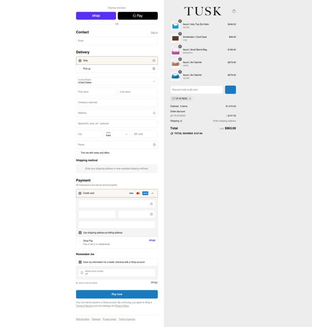Tusk checkout page showing Tusk discount code box | Screenshot taken by SimplyCodes community member on Sep 14, 2025