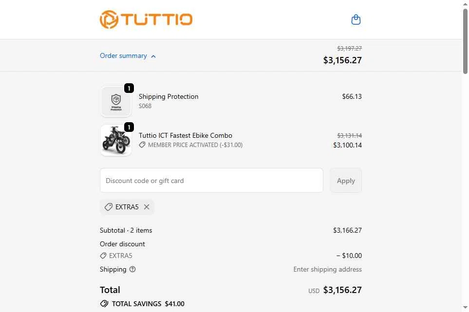 TUTTIO checkout page showing TUTTIO discount code box | Screenshot taken by SimplyCodes community member on Feb 13, 2026