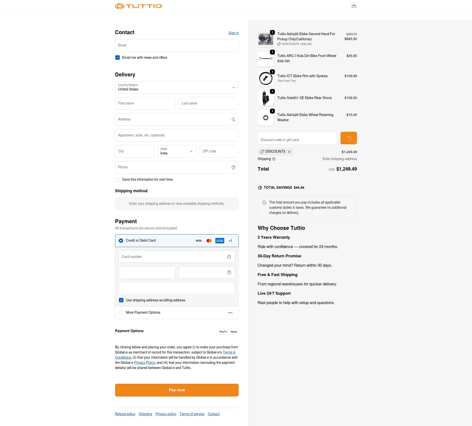 TUTTIO checkout page showing TUTTIO discount code box | Screenshot taken by SimplyCodes community member on Feb 12, 2026