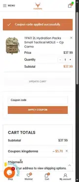 kingdonna coupon verification screenshot