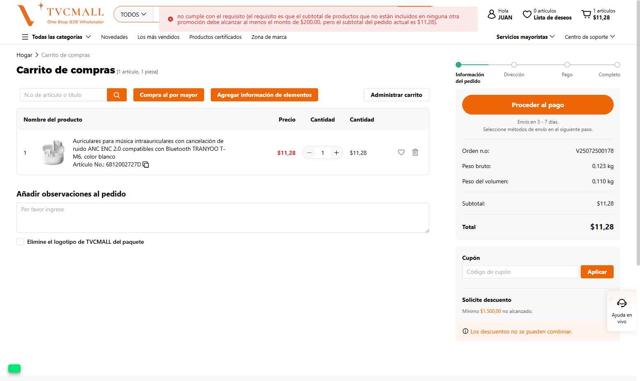 TVC Mall checkout page showing TVC Mall promo code box | Screenshot taken by SimplyCodes community member on Jul 25, 2025