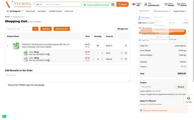 TVC Mall checkout page showing TVC Mall promo code box | Screenshot taken by SimplyCodes community member on Jul 25, 2025