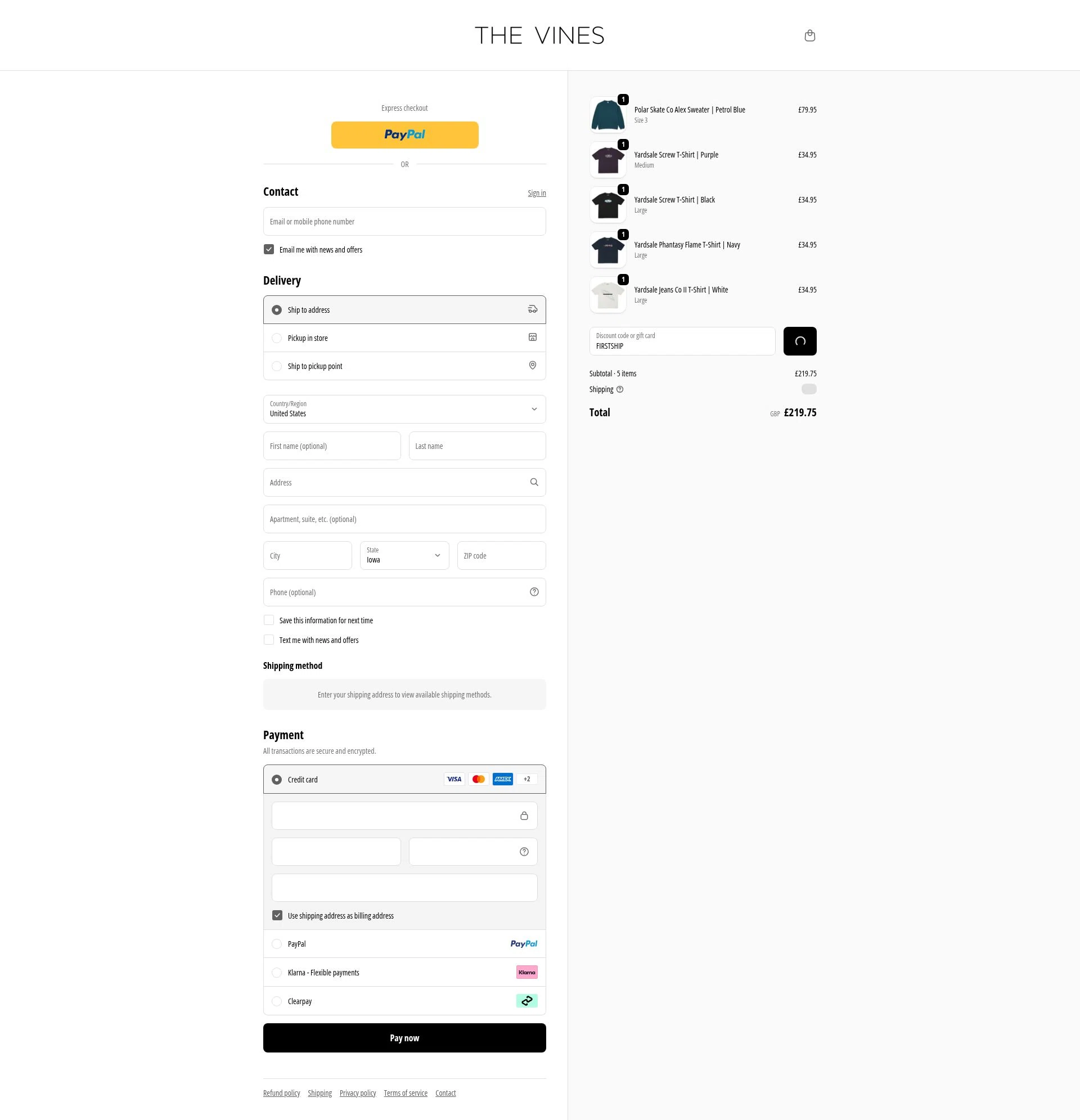 The Vines Supply checkout page showing The Vines Supply promo code box | Screenshot taken by SimplyCodes community member on Dec 28, 2025