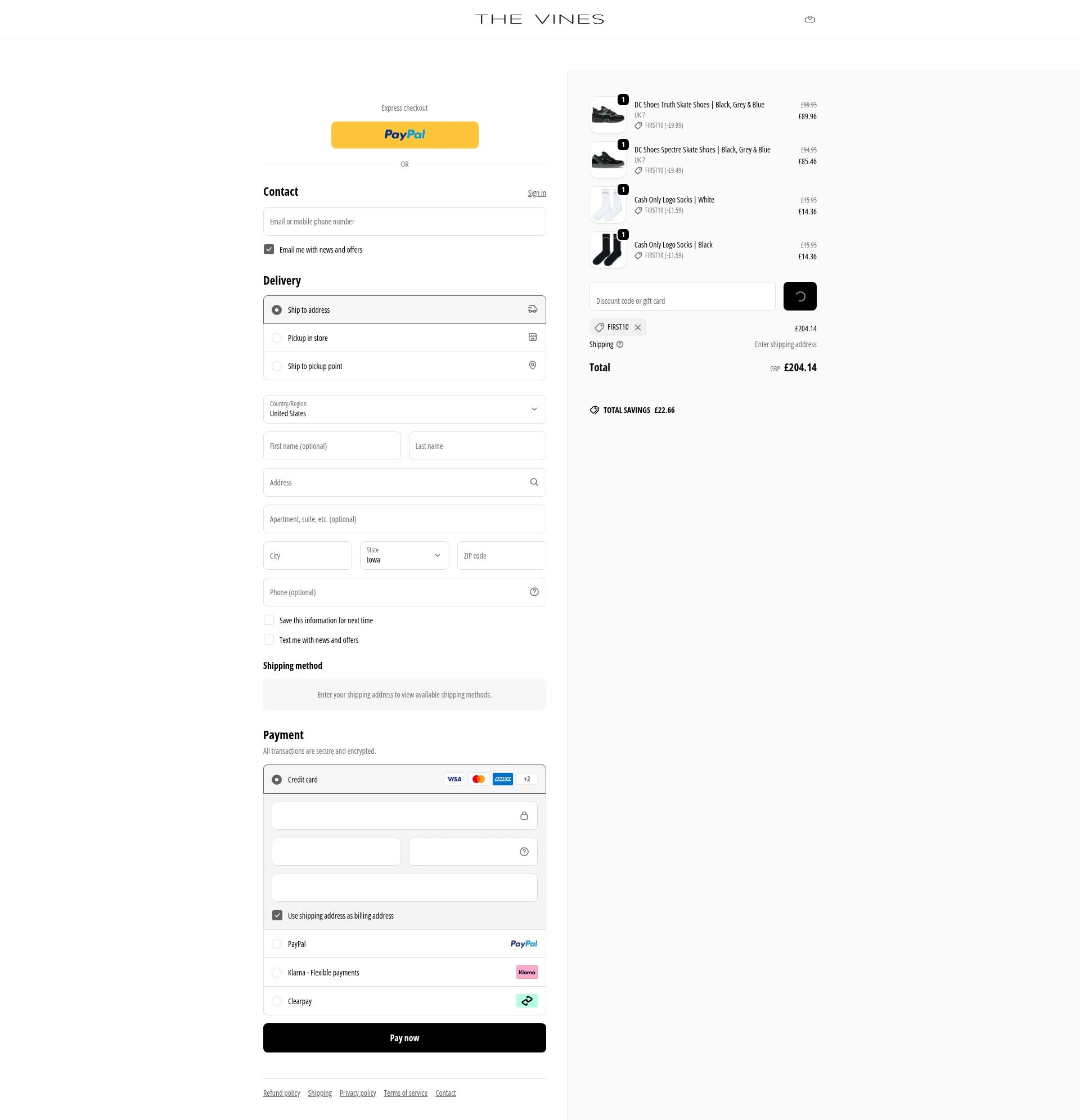 The Vines Supply checkout page showing The Vines Supply promo code box | Screenshot taken by SimplyCodes community member on Dec 23, 2025