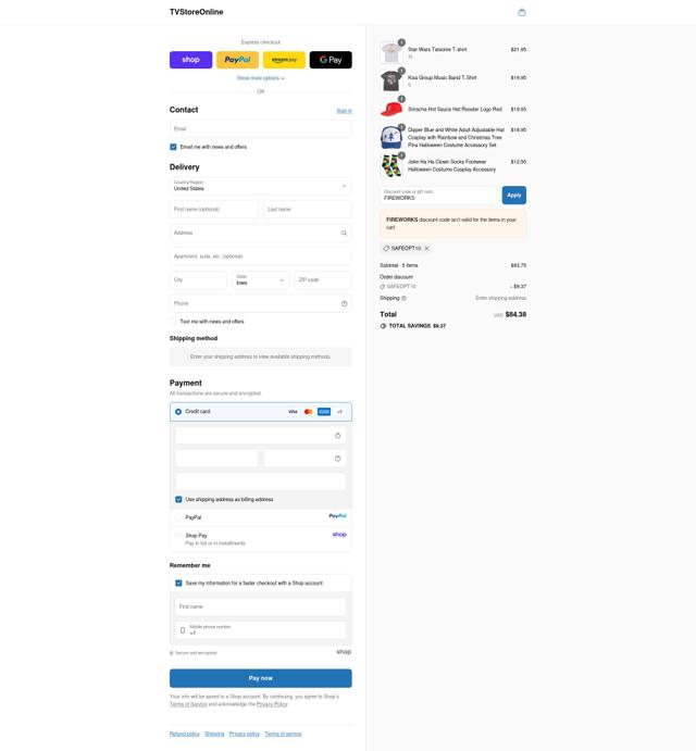 TV Store Online checkout page showing TV Store Online coupon code box | Screenshot taken by SimplyCodes community member on Sep 10, 2025