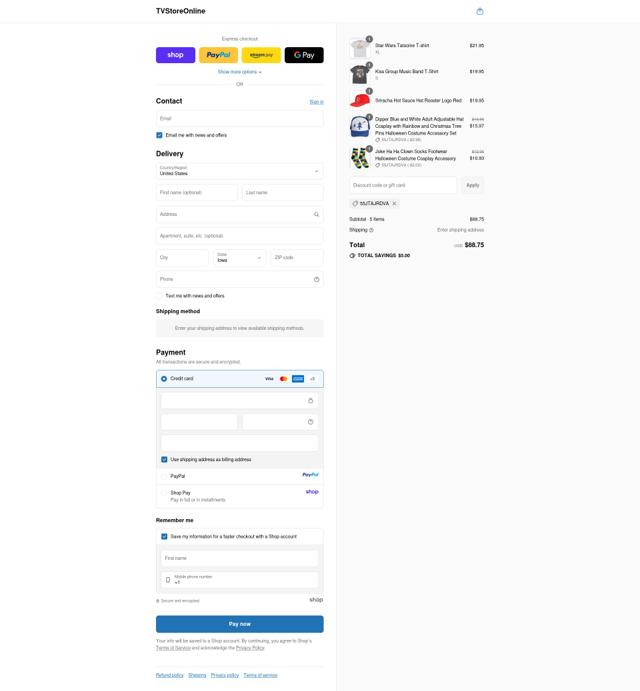 TV Store Online checkout page showing TV Store Online coupon code box | Screenshot taken by SimplyCodes community member on Sep 10, 2025